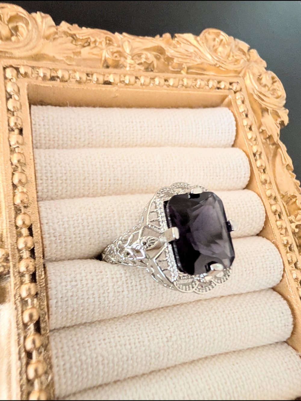 Gothic Style .925 Silver Ring with Purple Glass Gem - Picture 3 of 12
